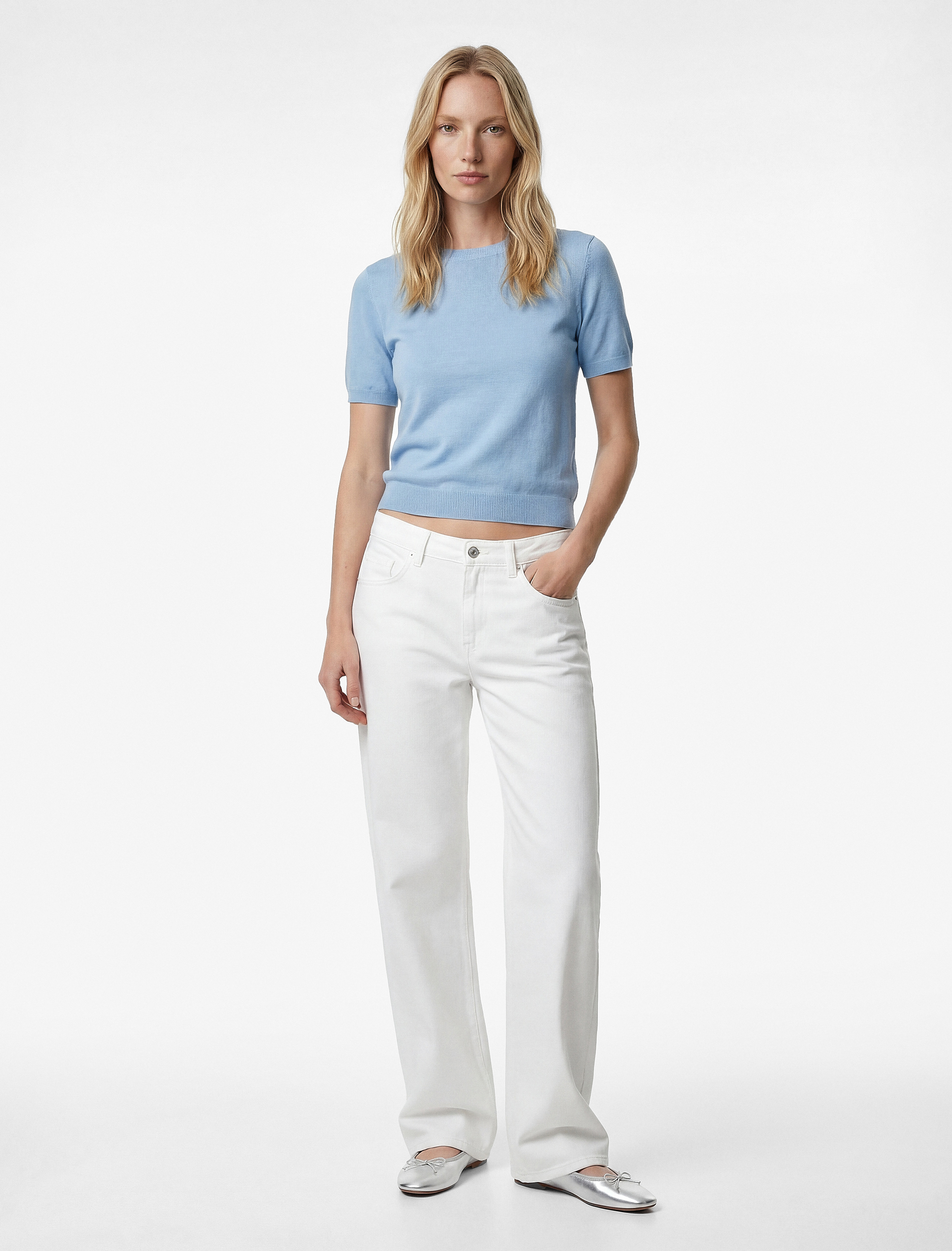   Pamuklu Kısa Kollu Bisiklet Yaka Triko Kazak