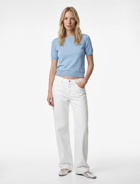 Pamuklu Kısa Kollu Bisiklet Yaka Triko Kazak