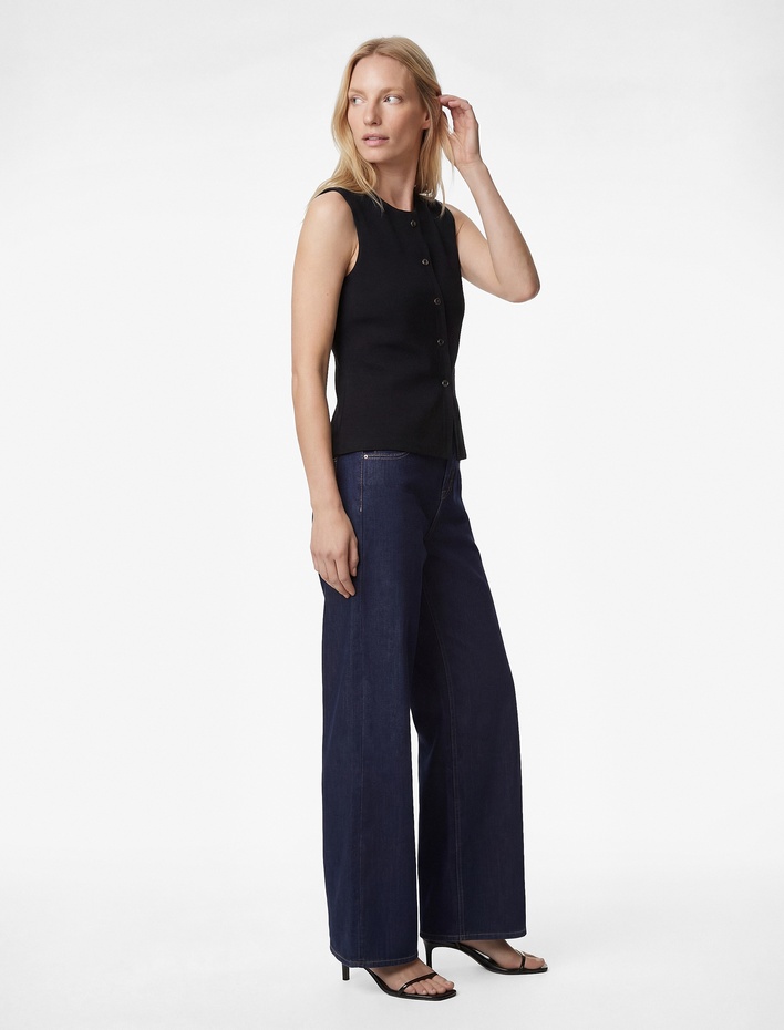  Düğmeli Bisiklet Yaka Triko Yelek