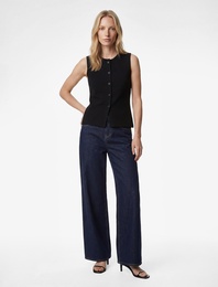 Düğmeli Bisiklet Yaka Triko Yelek