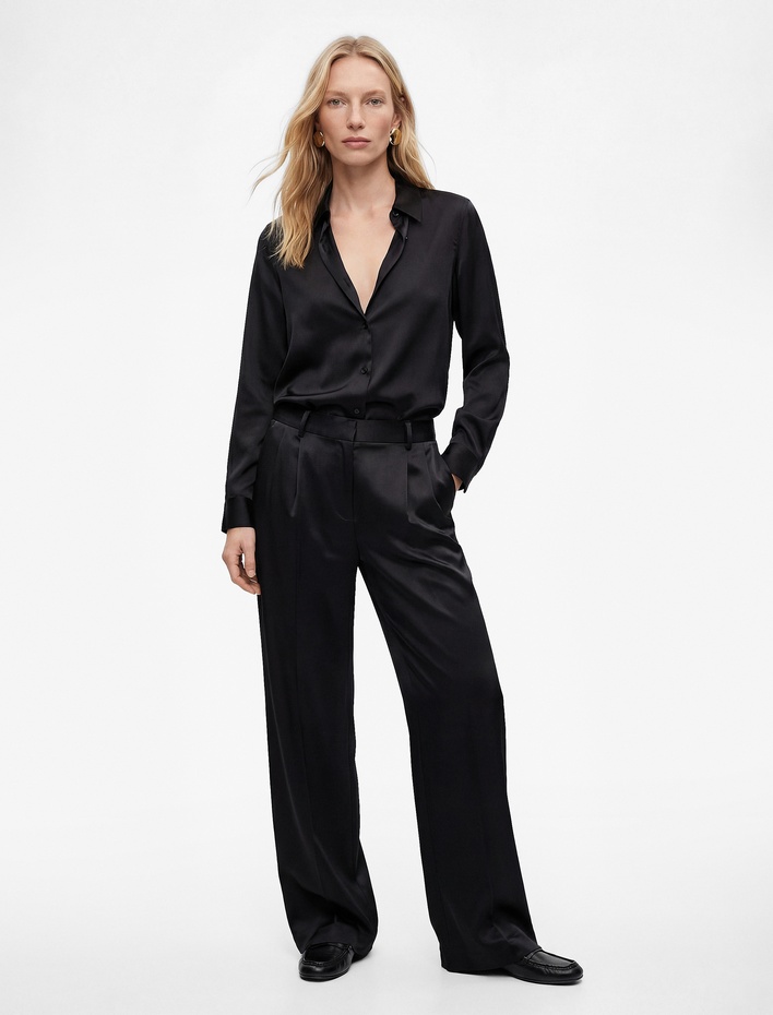  Regular Fit Uzun Kollu Klasik Yaka Düğmeli Saten Gömlek