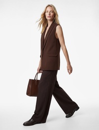 Astarı Leopar Desenli Cepli Uzun Blazer Yelek