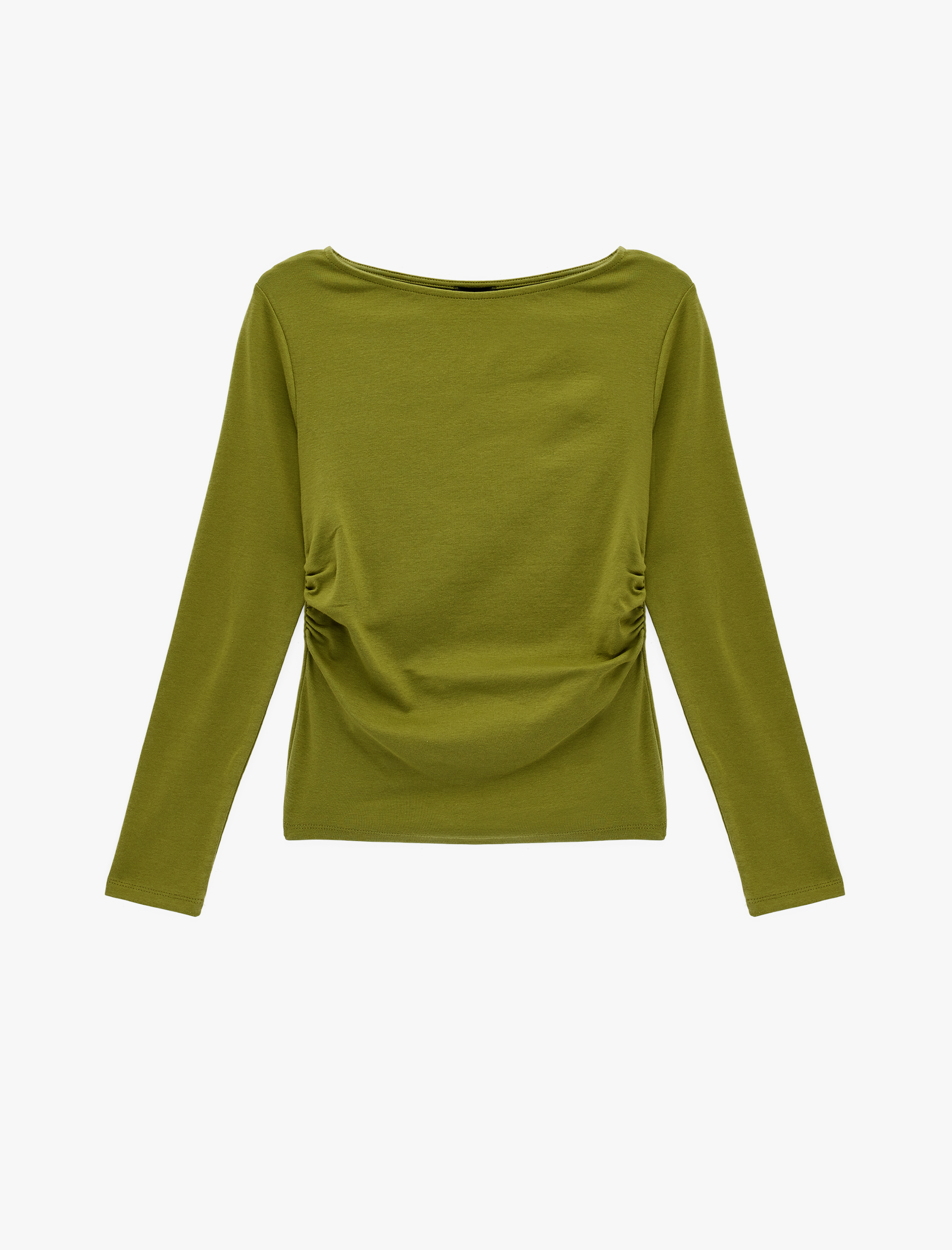   Pamuklu Slim Fit Geniş Yuvarlak Yaka Uzun Kollu Tişört