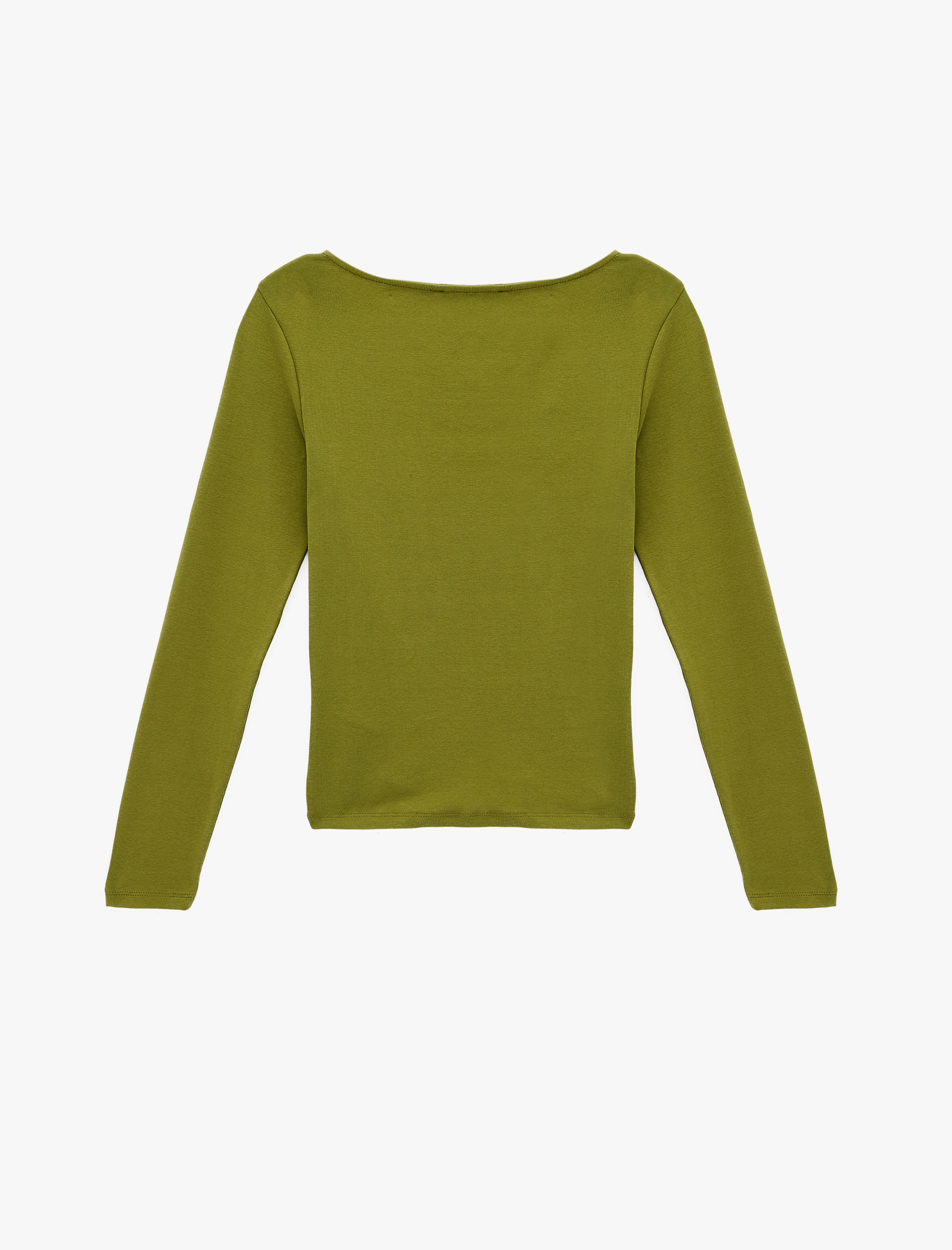   Pamuklu Slim Fit Geniş Yuvarlak Yaka Uzun Kollu Tişört