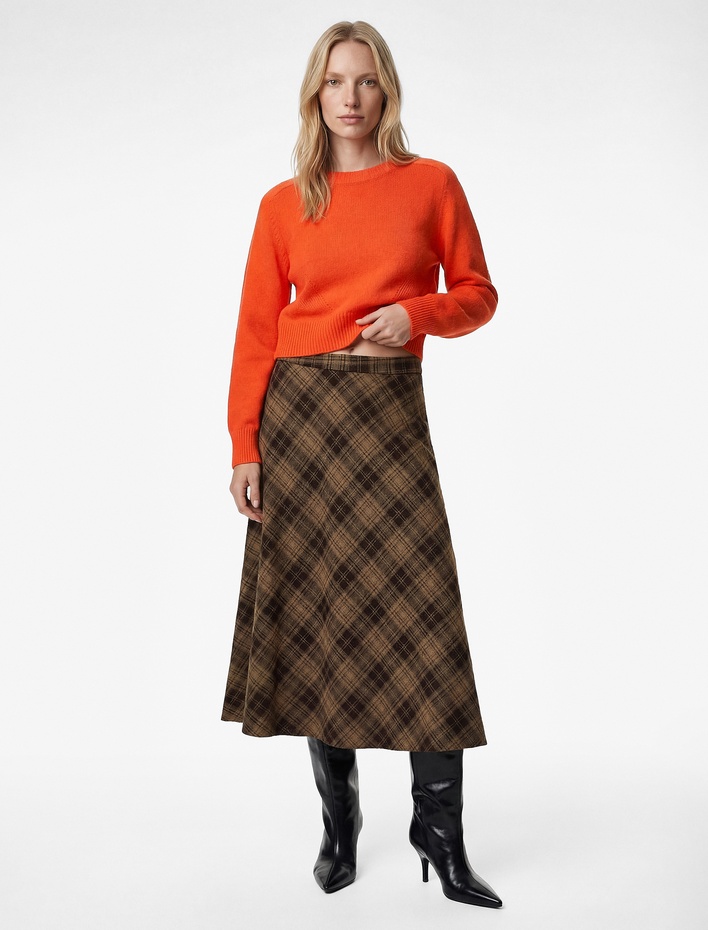  Fermuar Detaylı Midi Ekose Etek