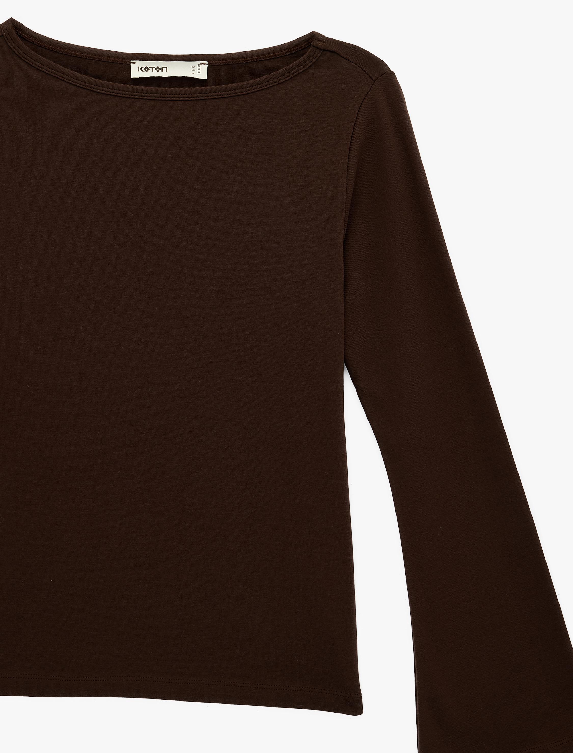   Pamuklu Kayık Yaka Uzun İspanyol Kollu Bluz