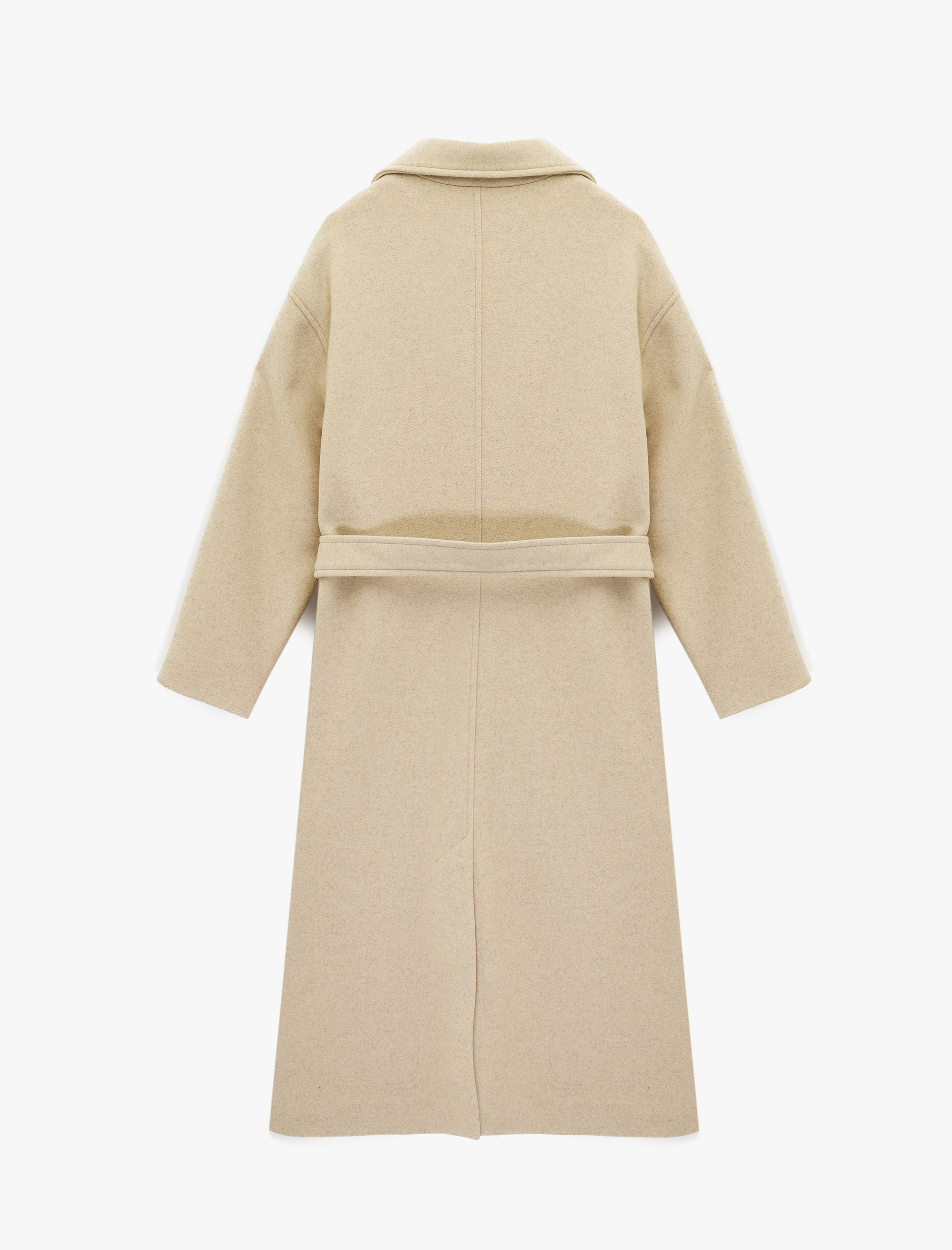   Uzun Kollu Düğmeli Cepli Kruvaze Uzun Kemerli Kaşe Kaban