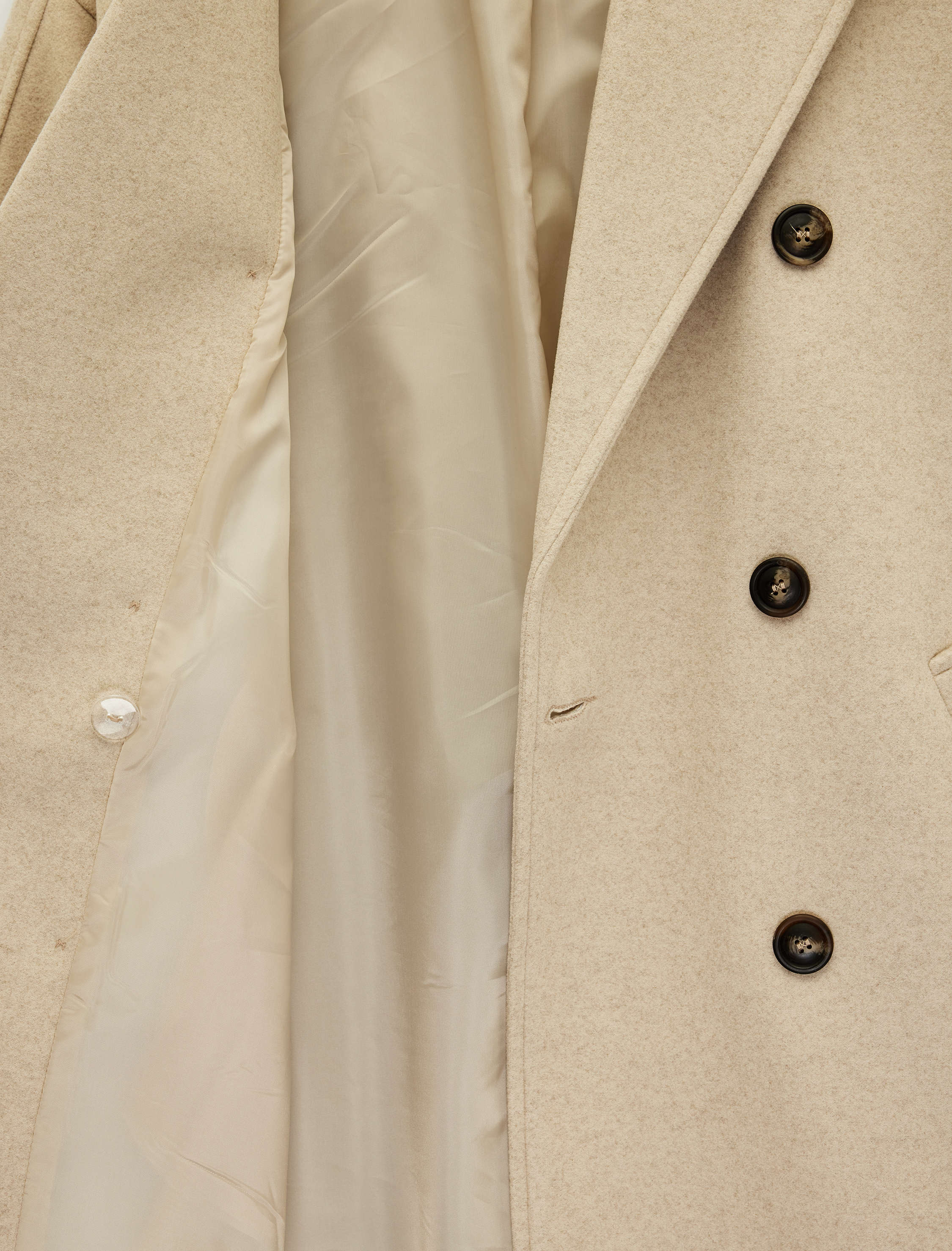   Uzun Kollu Düğmeli Cepli Kruvaze Uzun Kemerli Kaşe Kaban