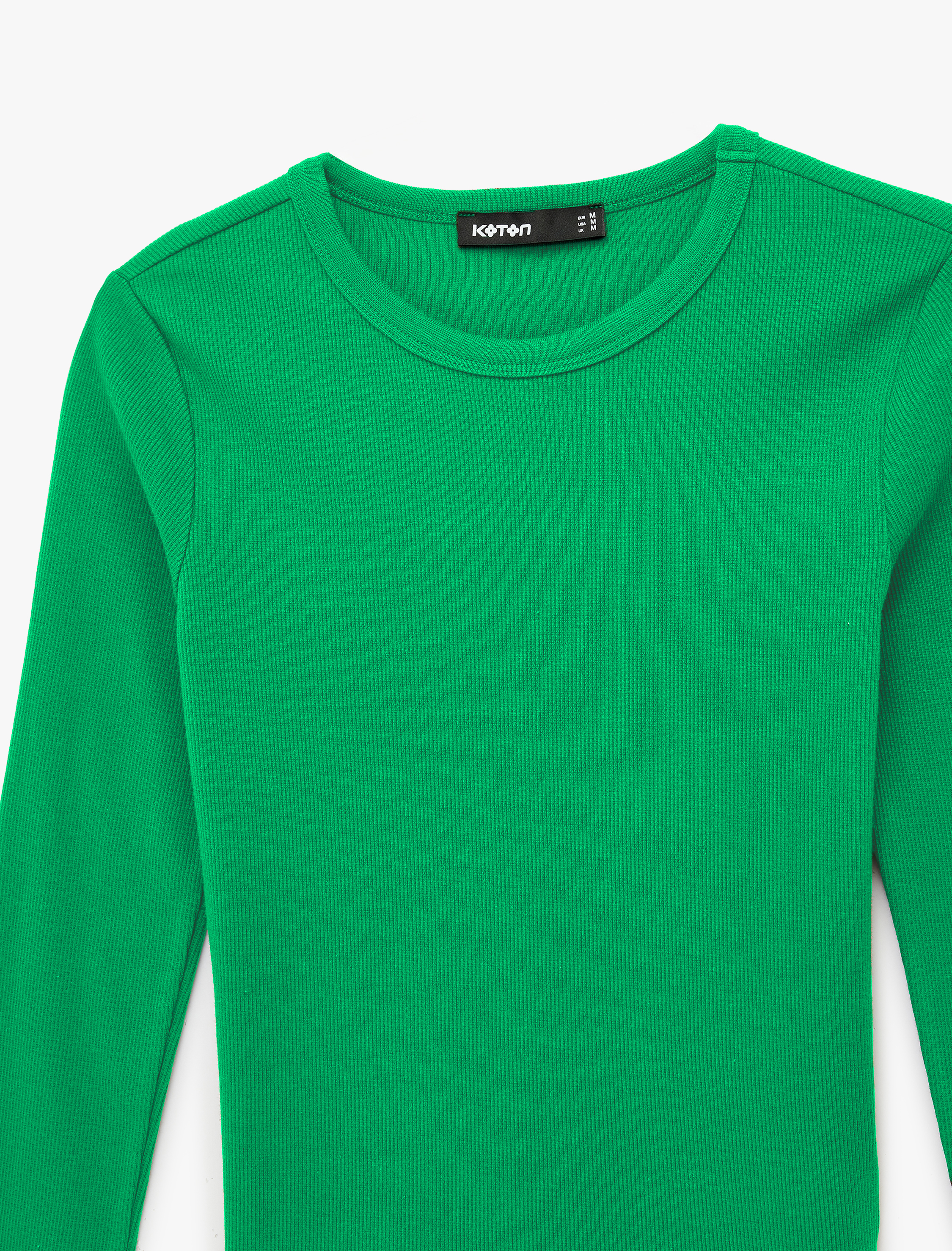   Pamuklu Slim Fit Kaşkorse Uzun Kollu Bisiklet Yaka Tişört