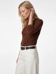 Pamuklu Slim Fit Kaşkorse Uzun Kollu Bisiklet Yaka Tişört