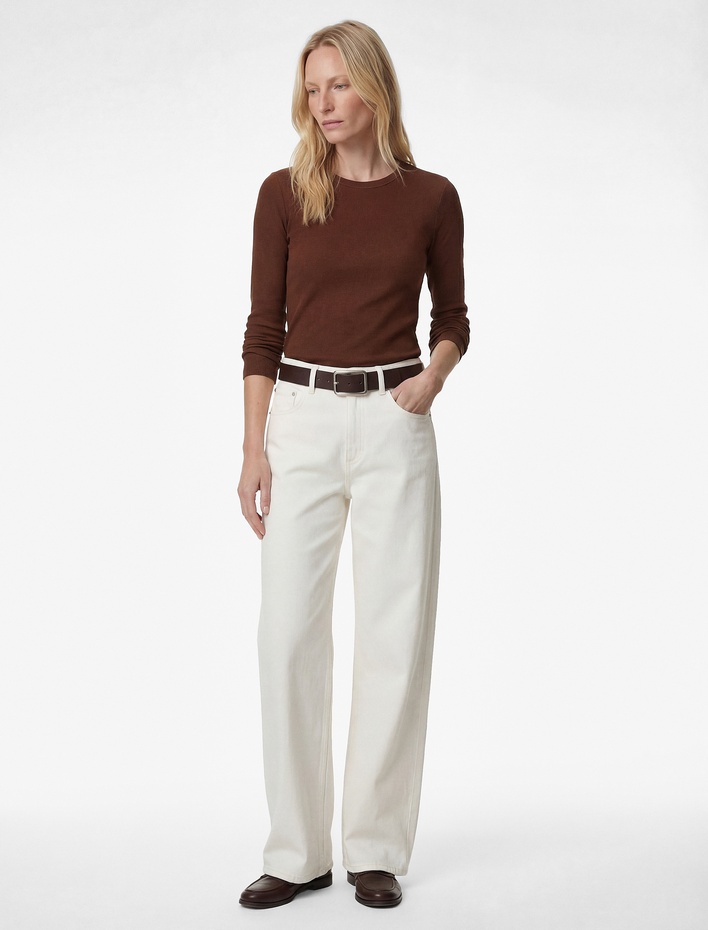  Pamuklu Slim Fit Kaşkorse Uzun Kollu Bisiklet Yaka Tişört