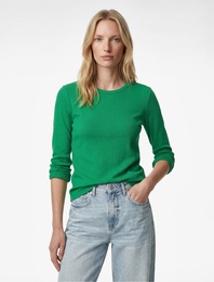 Pamuklu Slim Fit Kaşkorse Uzun Kollu Bisiklet Yaka Tişört