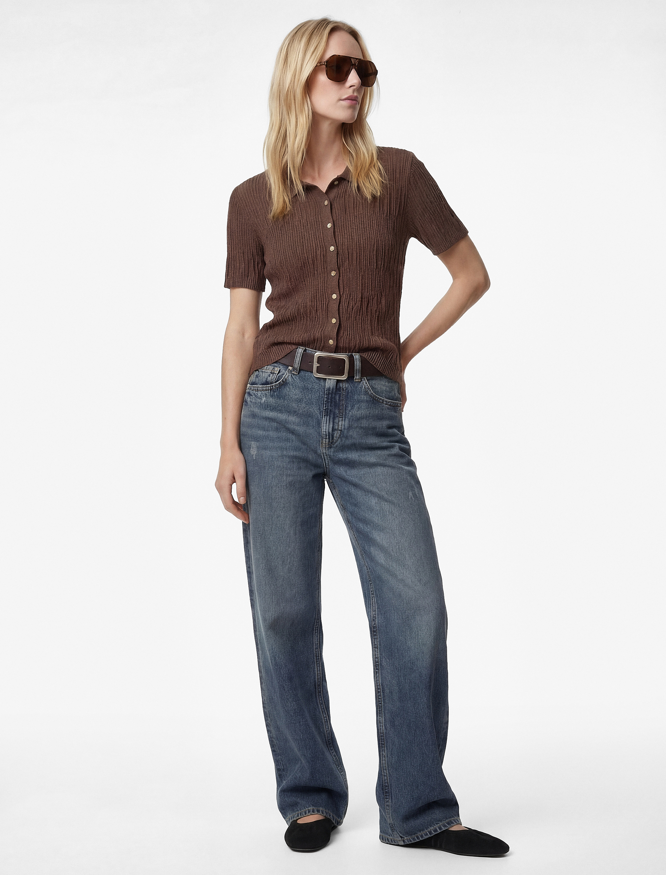   Slim Fit Polo Yaka Kısa Kollu Düğmeli Kazak