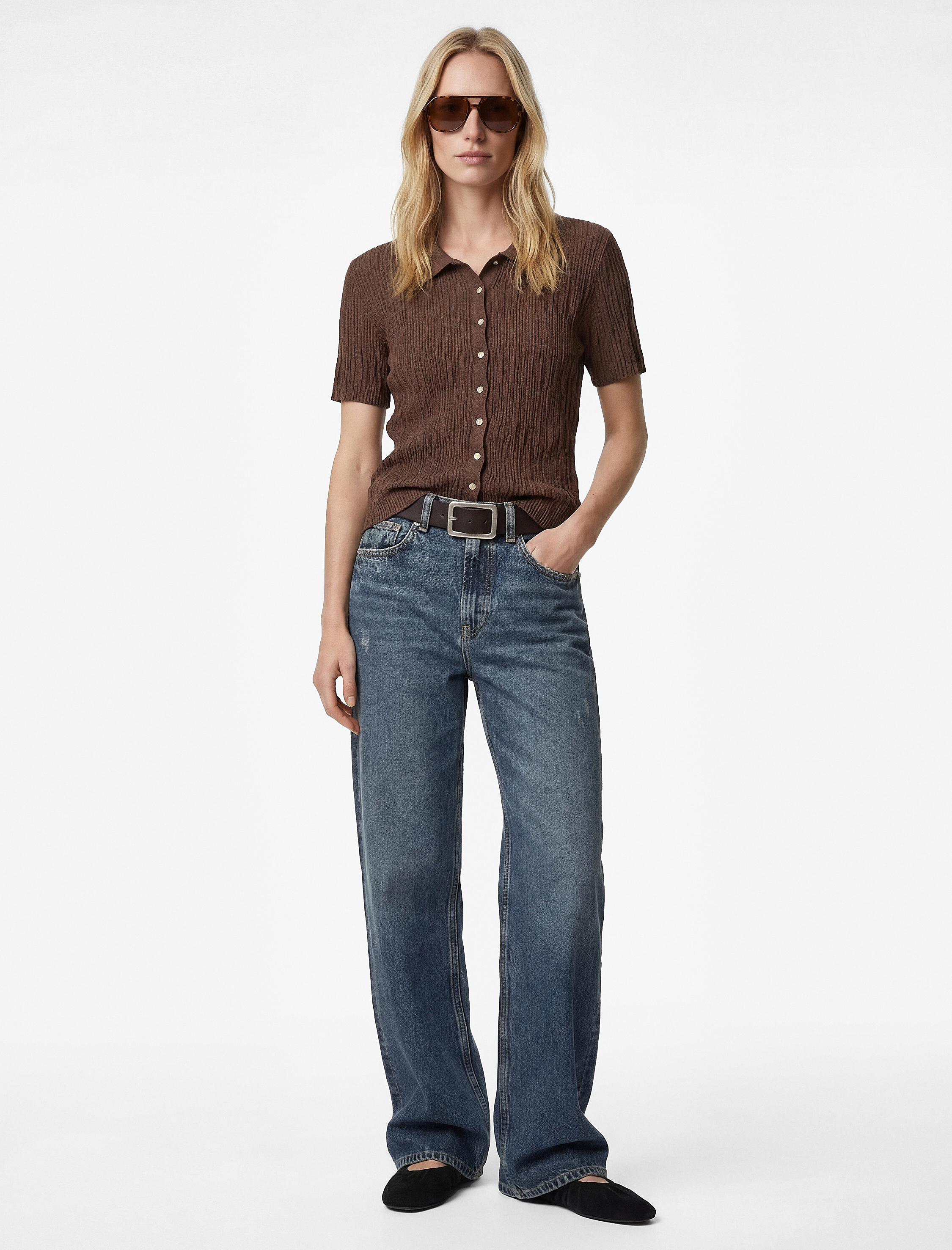   Slim Fit Polo Yaka Kısa Kollu Düğmeli Kazak