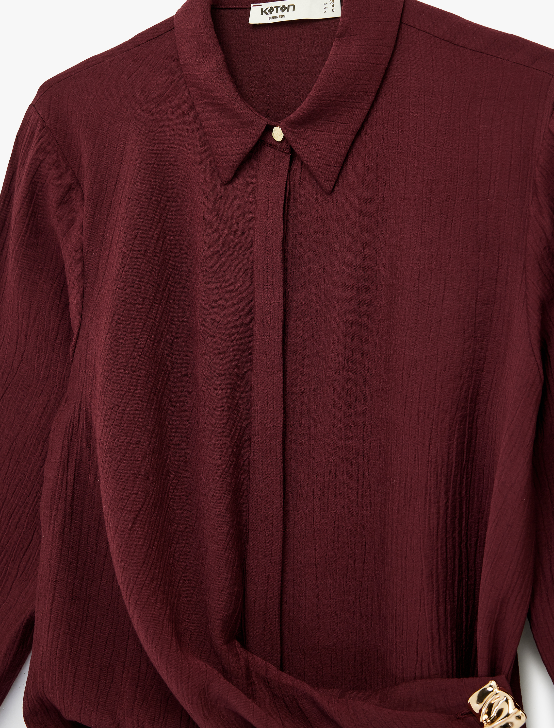   Metal Aksesuarlı Klasik Yaka Viskon Uzun Kollu Gömlek