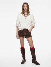 Uzun Kollu Yarım Fermuarlı Dik Yaka Triko Kazak