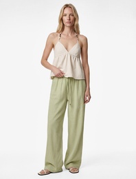 Viskon Kumaş Cepli Beli Lastikli Düz Bol Paça Pantolon