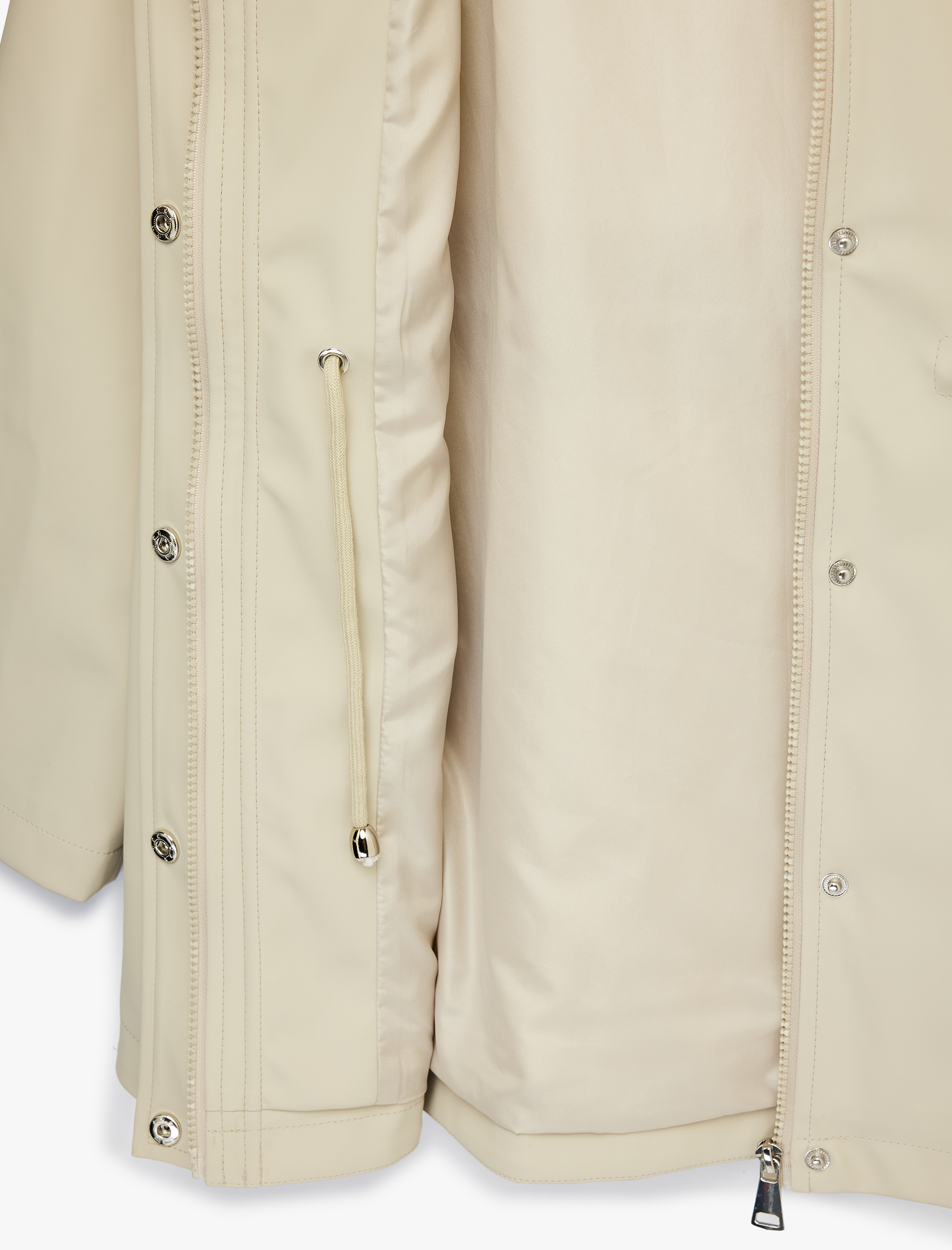   Uzun Kollu Cepli Fermuarlı Düğme Detaylı Kapüşonlu Yağmurluk