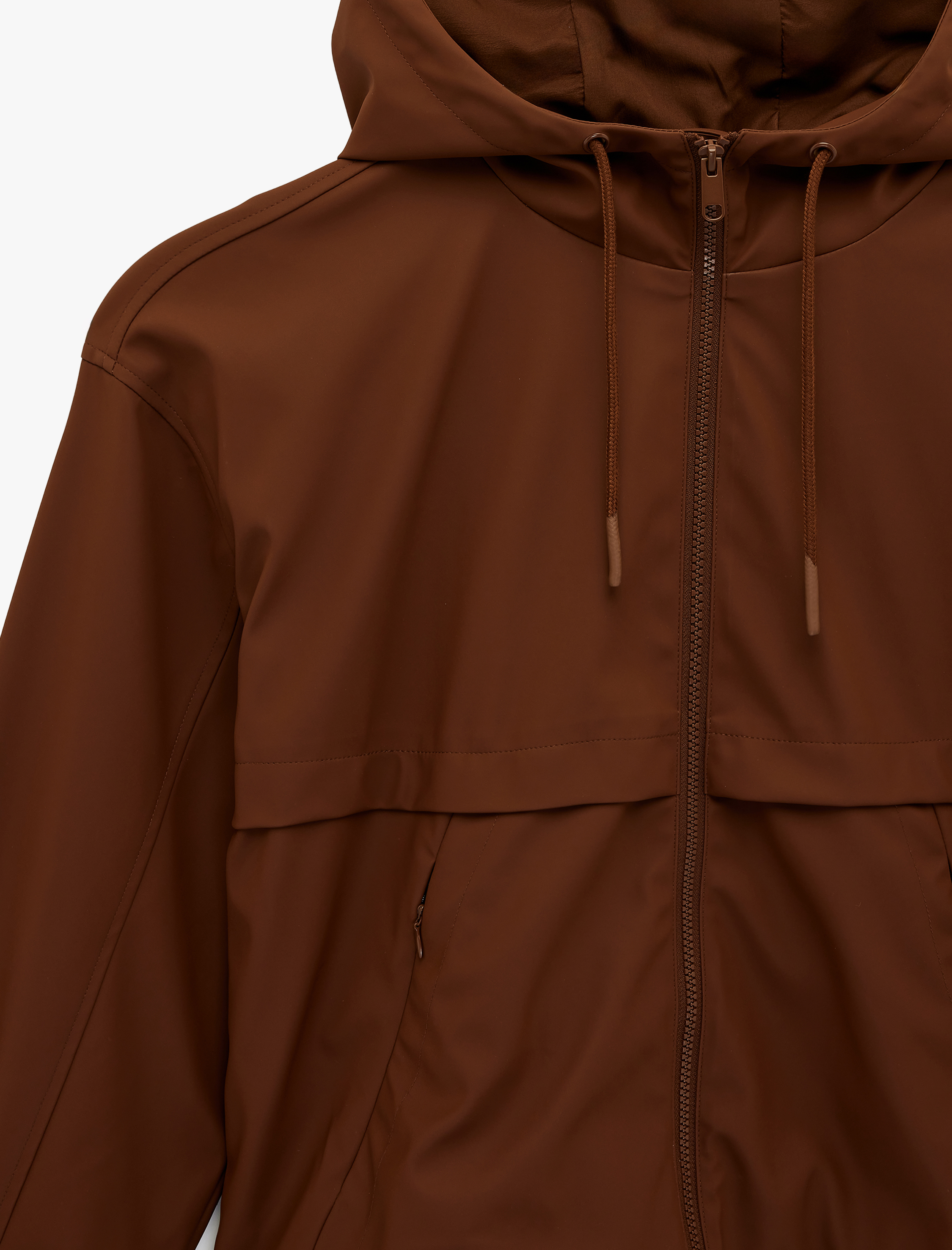   Fermuarlı Cepli Uzun Kollu Kapüşonlu Yağmurluk