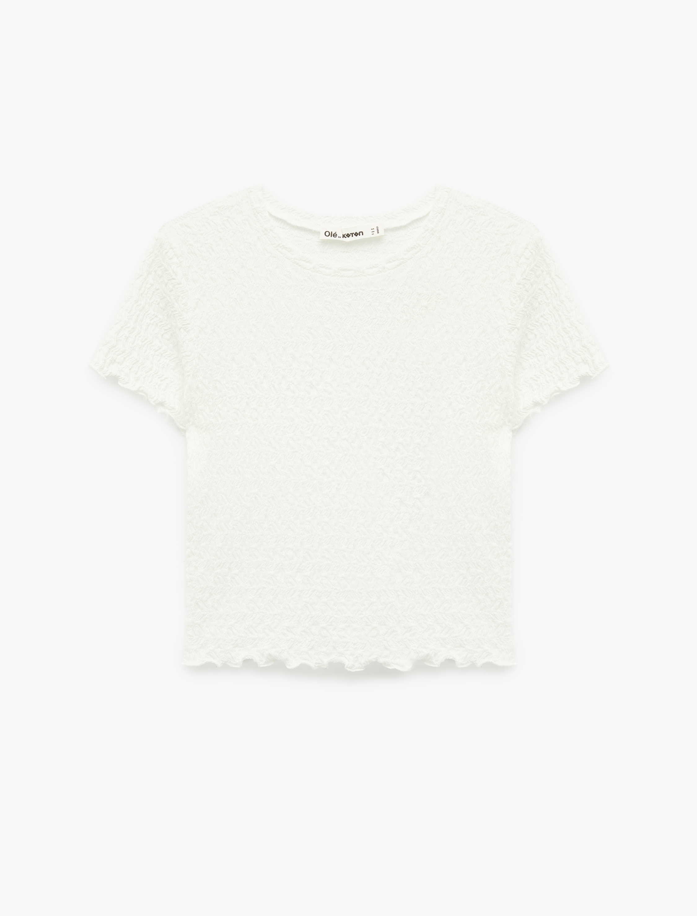   Slim Fit Kısa Kollu Dokulu Bisiklet Yaka Crop Tişört