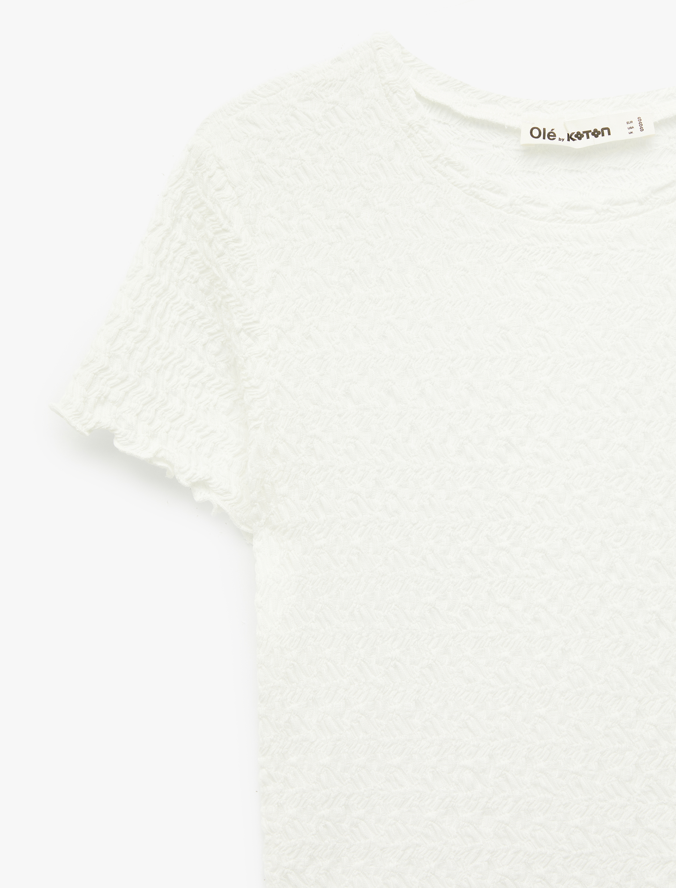   Slim Fit Kısa Kollu Dokulu Bisiklet Yaka Crop Tişört