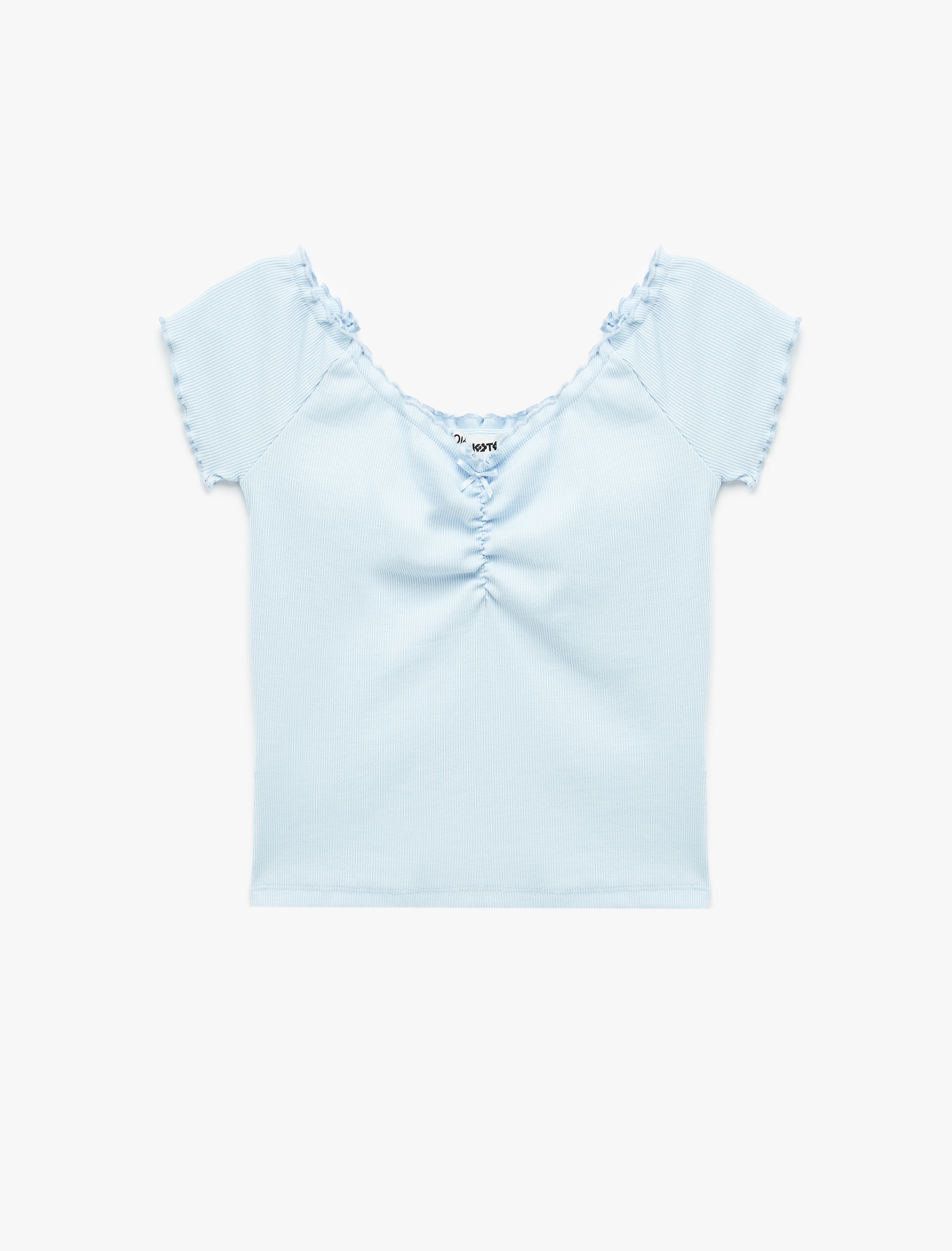   Slim Fit Büzgülü Kayık V Yaka Kısa Kollu Tişört