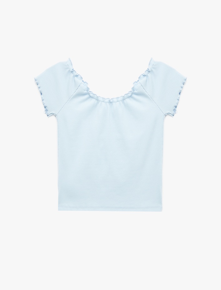  Slim Fit Büzgülü Kayık V Yaka Kısa Kollu Tişört