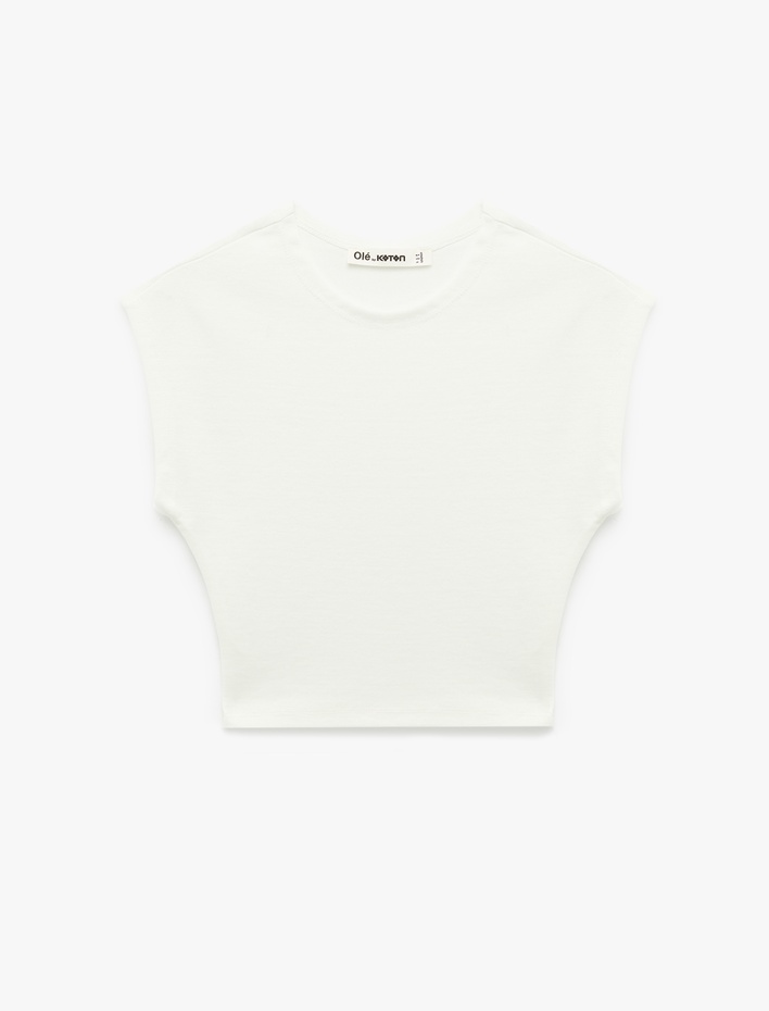  Modal Karışımlı Slim Fit Bisiklet Yaka Kolsuz Crop Tişört