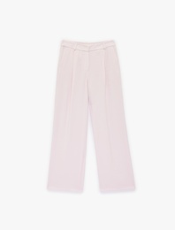 Pile Detaylı Cepli Yüksek Bel Geniş Paça Palazzo Pantolon