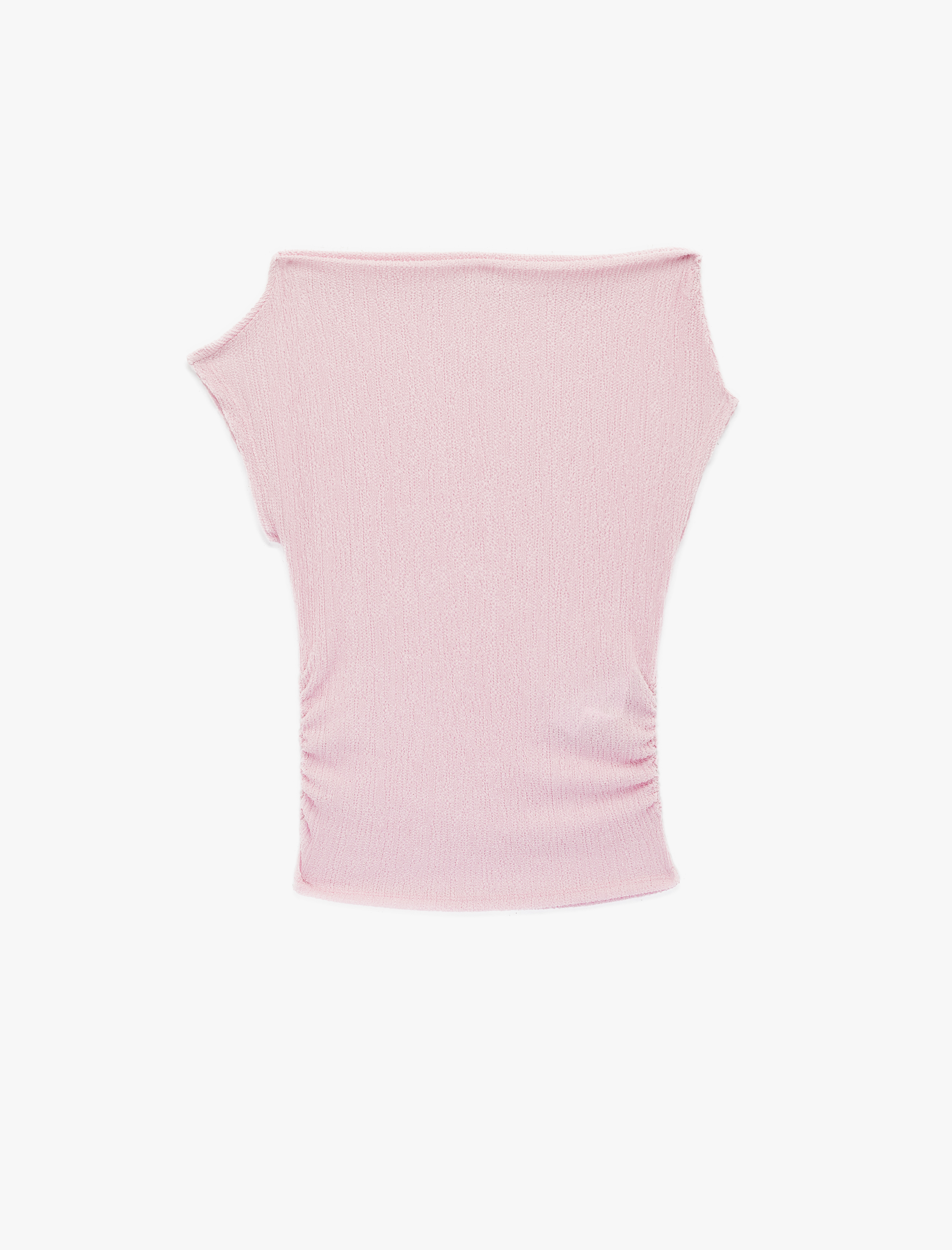   Slim Fit Asimetrik Yaka Drapeli Kolsuz Tişört