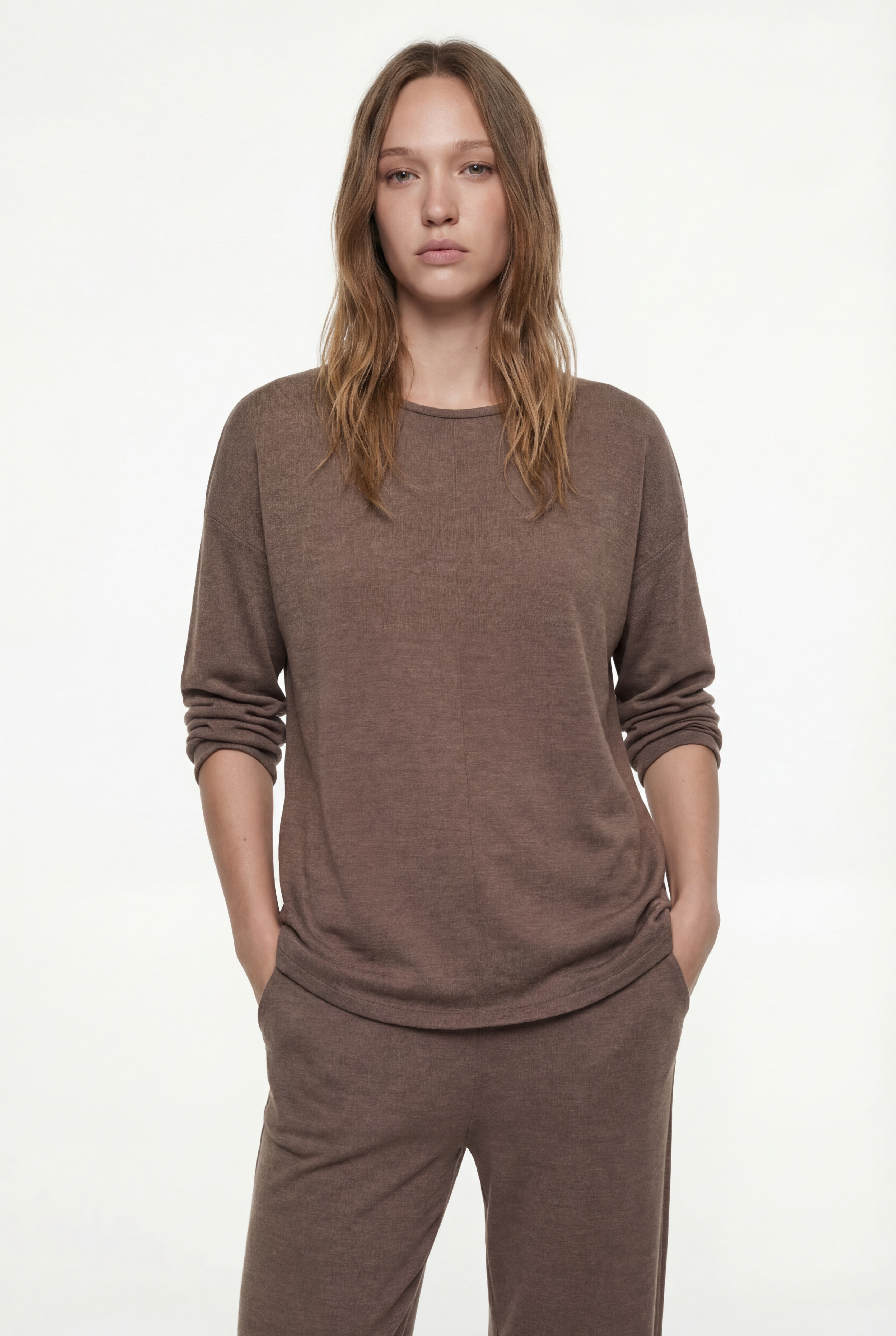   Rahat Kalıp Uzun Kollu Bisiklet Yaka Triko Pijama Üstü