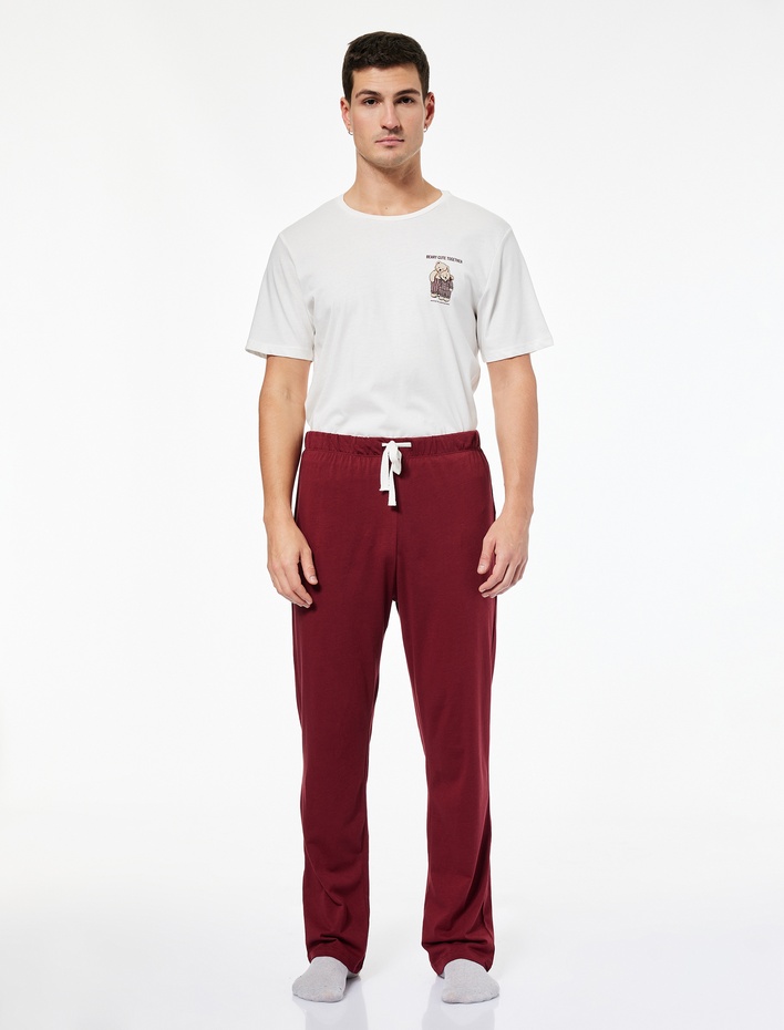  Rahat Kalıp Baskılı Pamuklu Örme Pijama Takımı