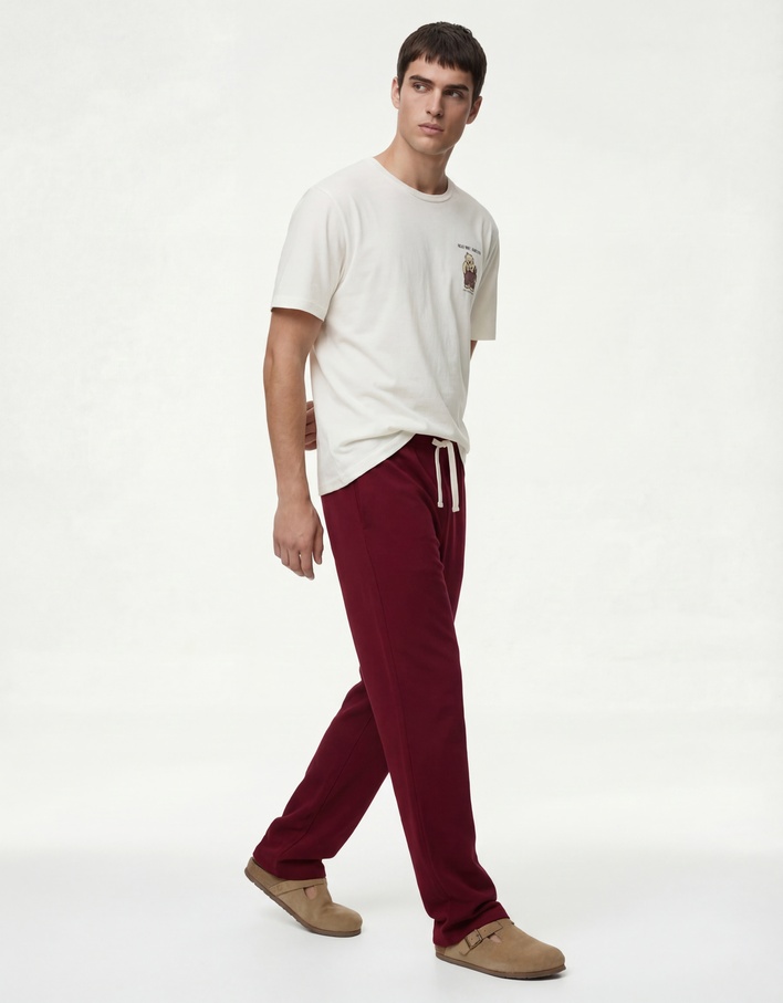  Rahat Kalıp Baskılı Pamuklu Örme Pijama Takımı