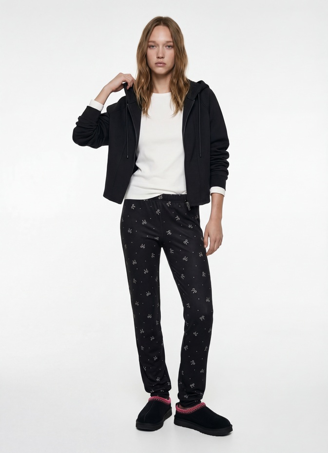  Beli Lastikli Rahat Kalıp Fiyonk Baskılı Pijama Altı