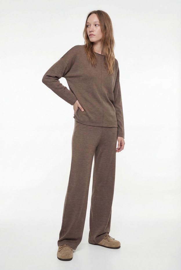  Viskon Karışımlı Rahat Kalıp Beli Lastikli Pijama Altı