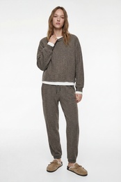 Rahat Kalıp Uzun Kollu Bisiklet Yaka Triko Pijama Üstü