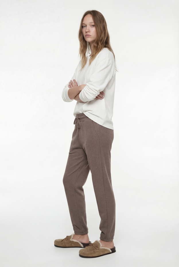  Cep Detaylı Dokulu Beli Bağlamalı Pijama Altı