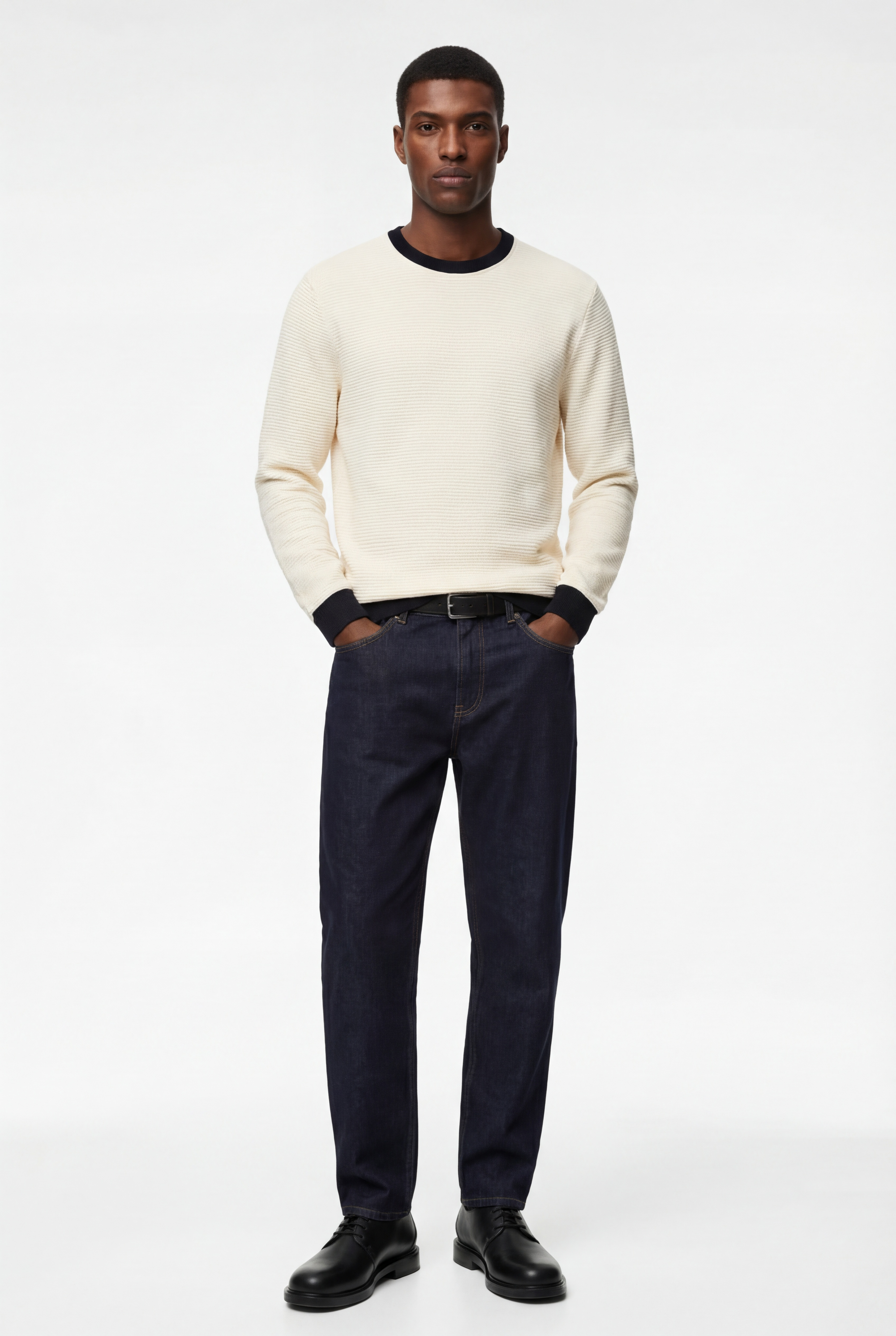   Uzun Kollu Pamuklu Renk Kontrastlı Bisiklet Yaka Sweatshirt