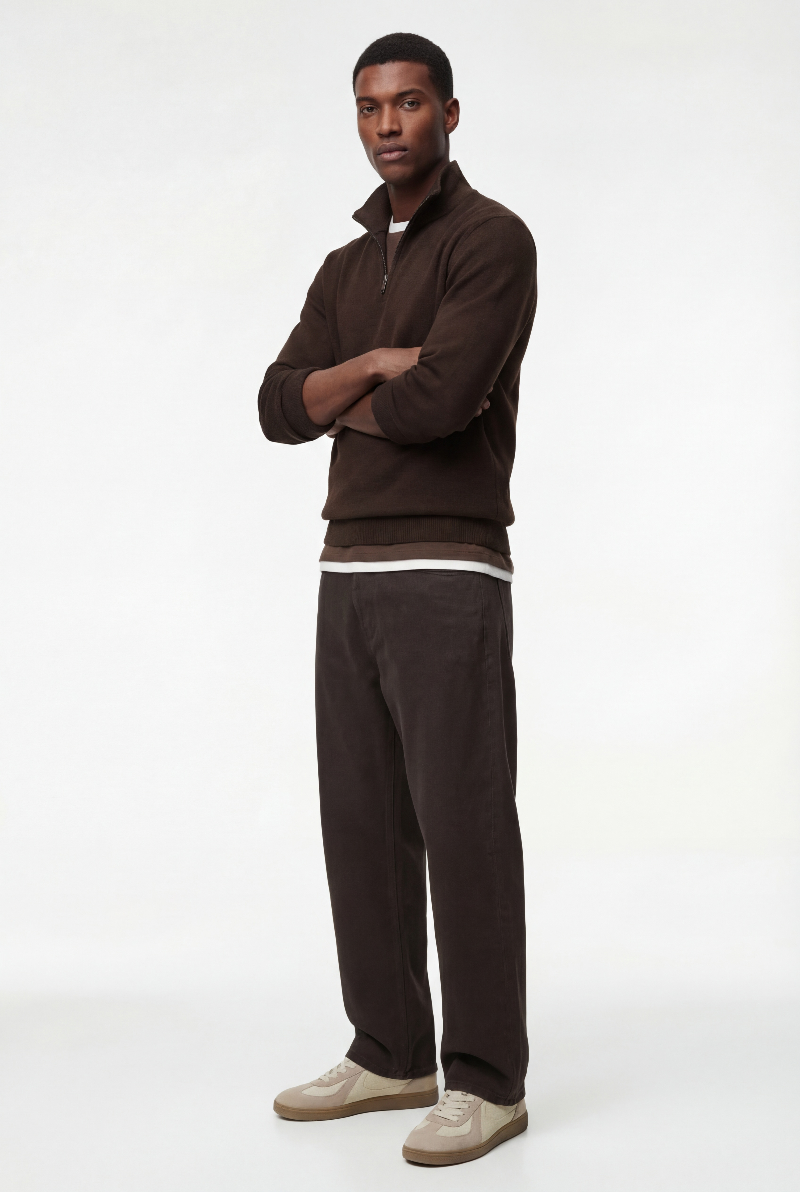   Uzun Kollu Şardonlu Basic Yarım Fermuarlı Sweatshirt