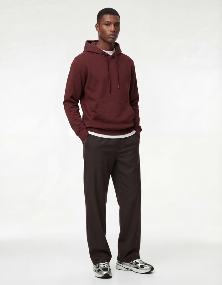  Şardonlu Uzun Kollu Basic Kapşonlu Sweatshirt