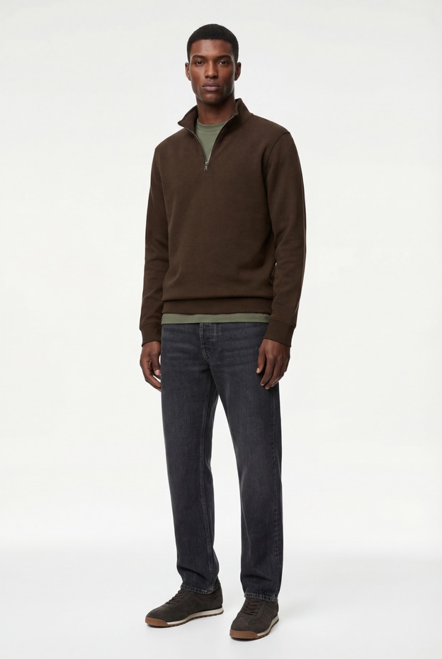  Regular Fit Uzun Kollu Yarım Fermuarlı Sweatshirt