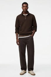 Uzun Kollu Şardonlu Basic Yarım Fermuarlı Sweatshirt