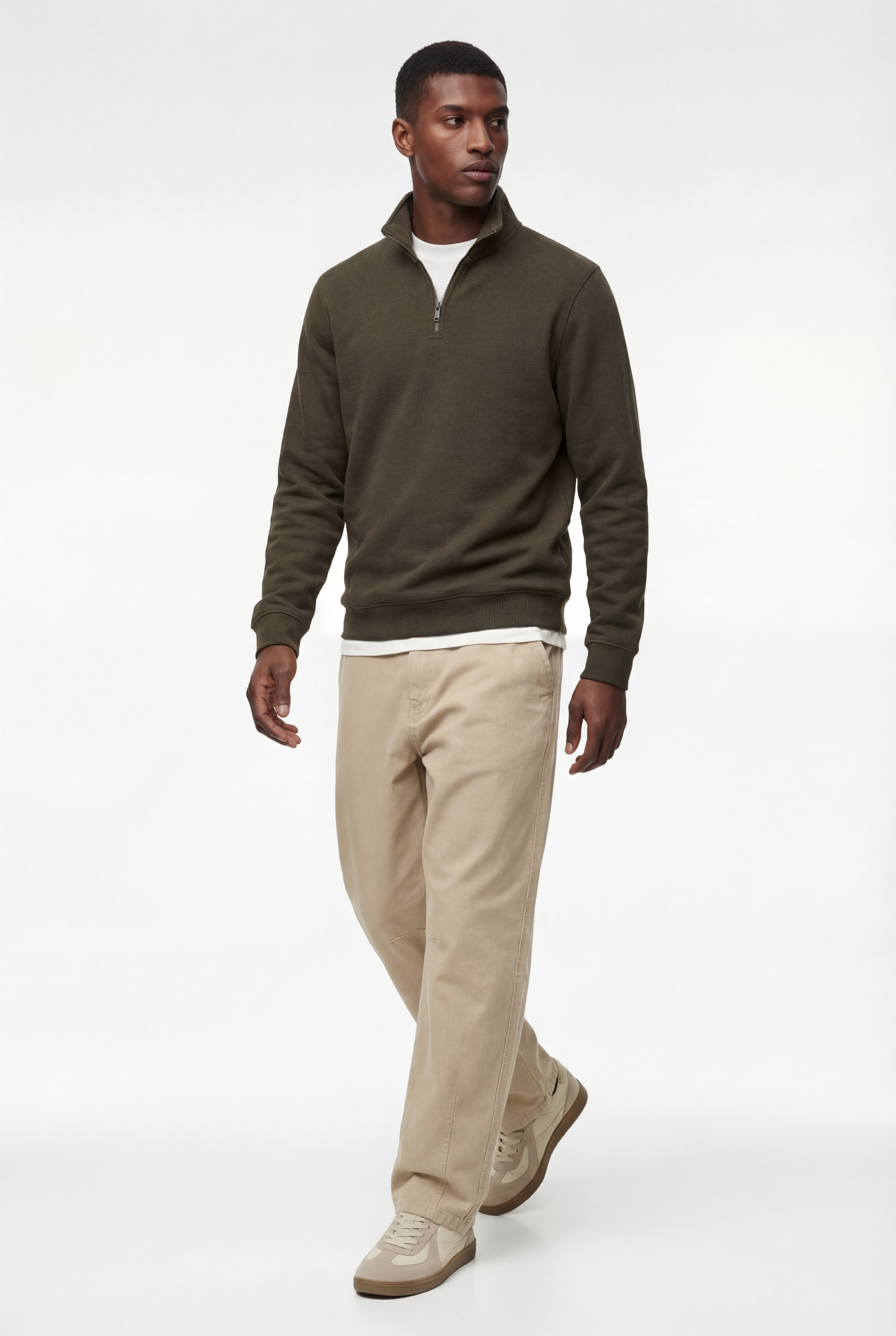   Uzun Kollu Şardonlu Basic Yarım Fermuarlı Sweatshirt