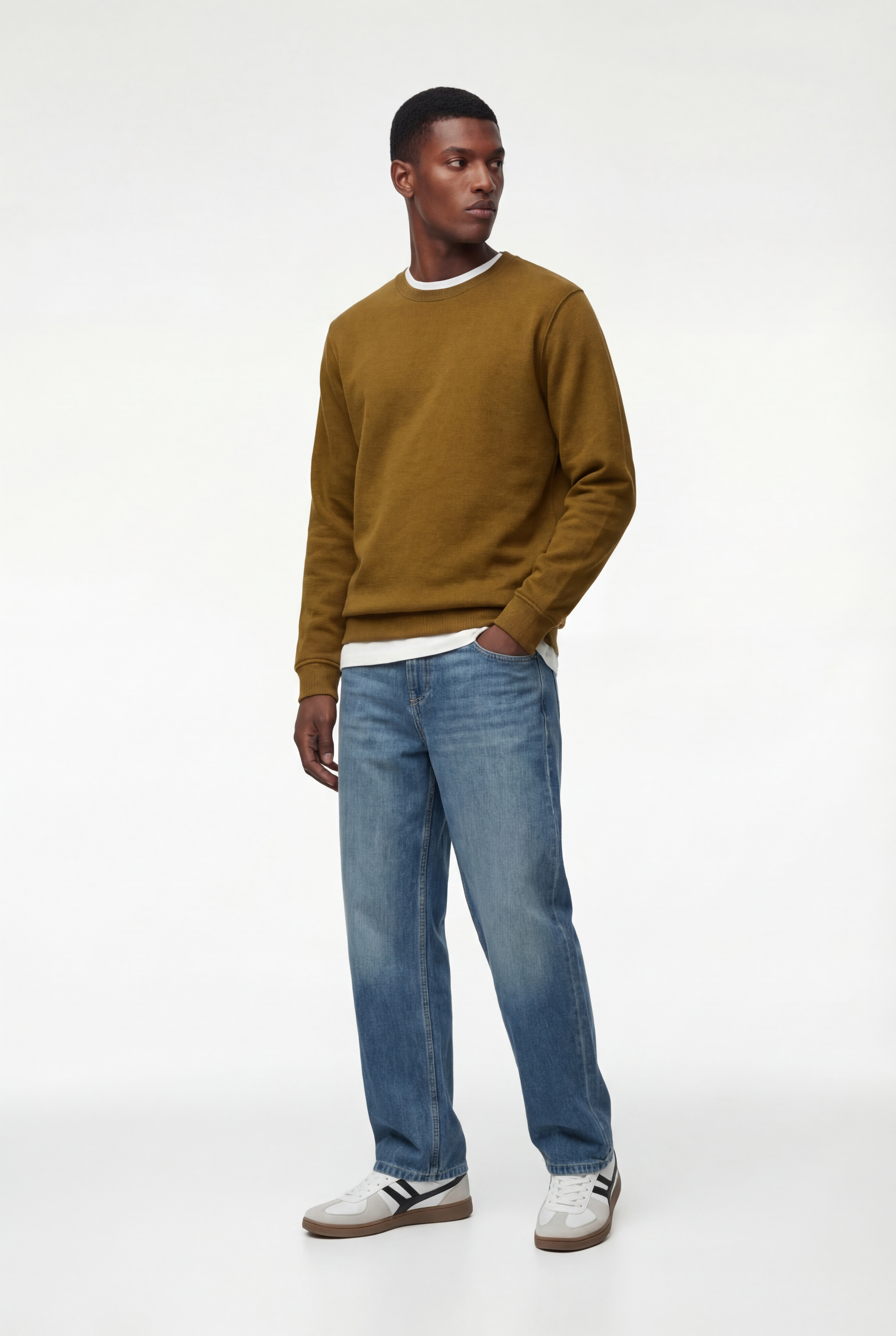   Pamuklu Uzun Kollu Şardonlu Bisiklet Yaka Erkek Basic Sweatshirt