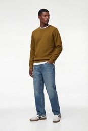 Pamuklu Uzun Kollu Şardonlu Bisiklet Yaka Erkek Basic Sweatshirt