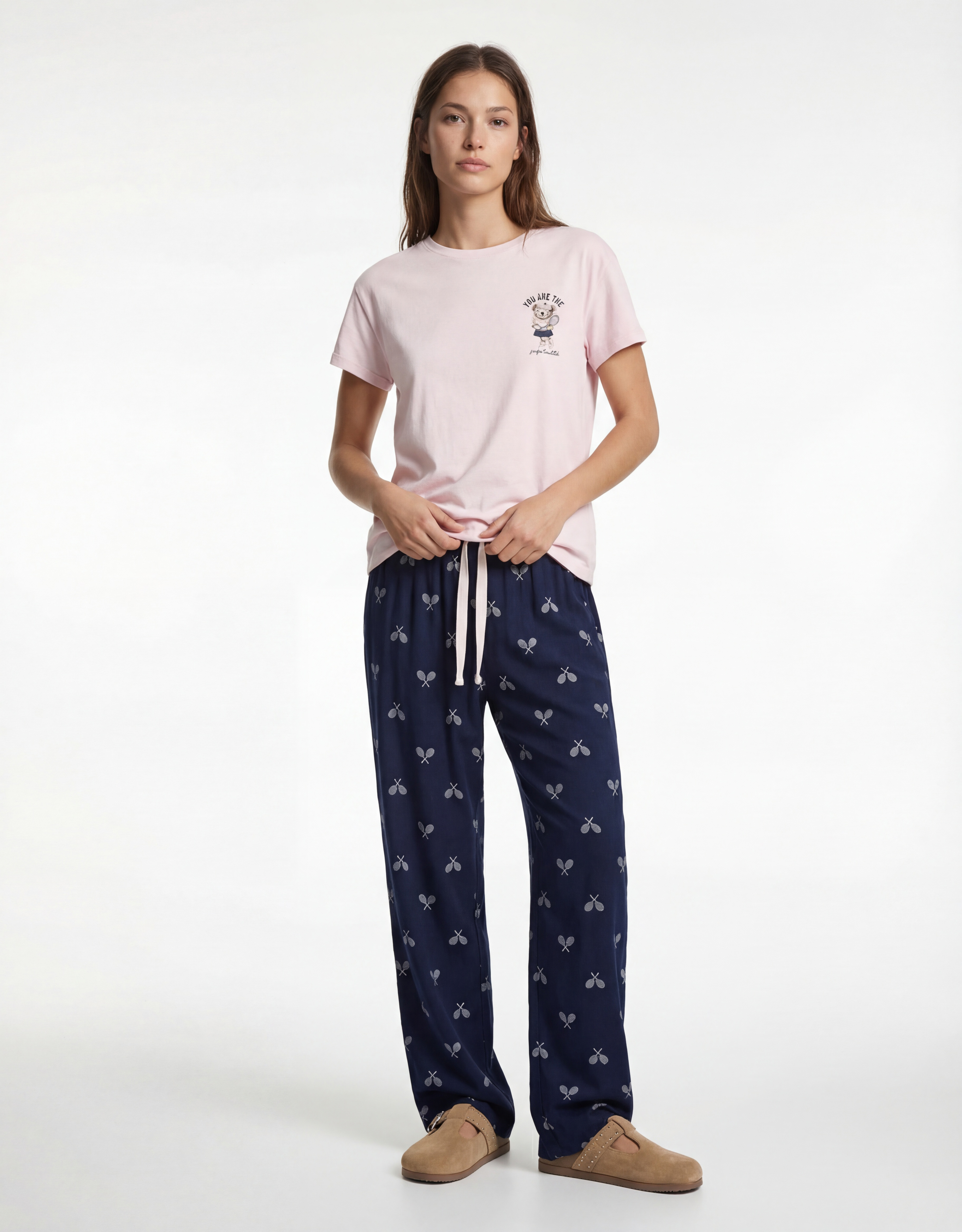   Rahat Kalıp Kısa Kollu Bisiklet Yaka Pamuklu Pijama Takımı