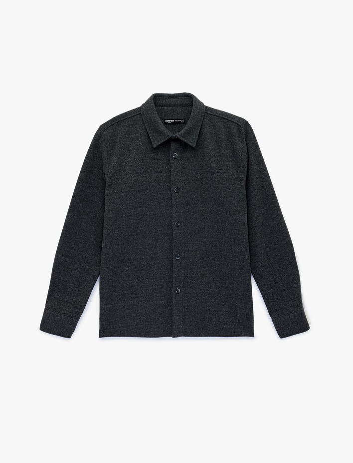  Regular Fit Klasik Yaka Uzun Kollu Kaşe Gömlek