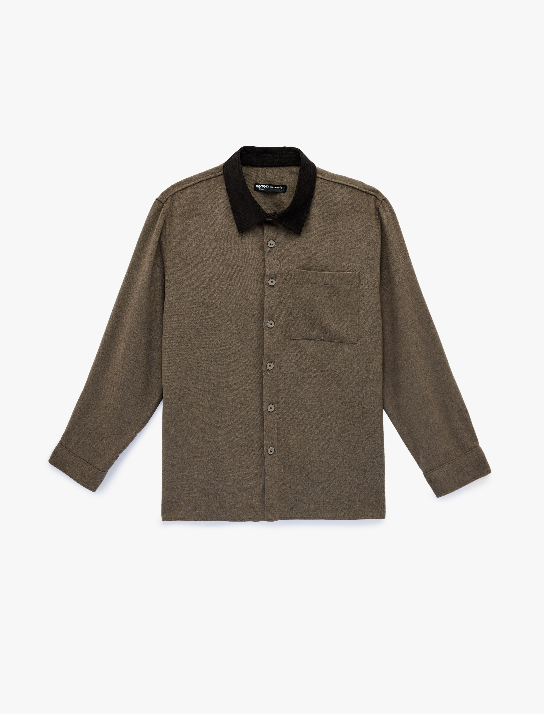   Regular Fit Cepli Renk Kontrastlı Klasik Yaka Uzun Kollu Gömlek