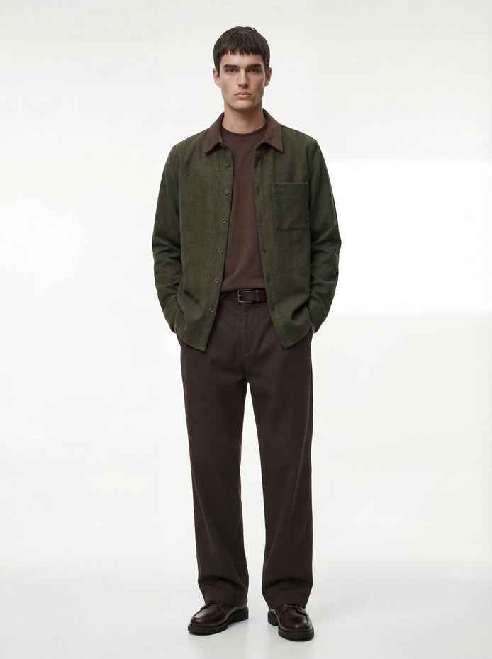  Regular Fit Cepli Renk Kontrastlı Klasik Yaka Uzun Kollu Gömlek