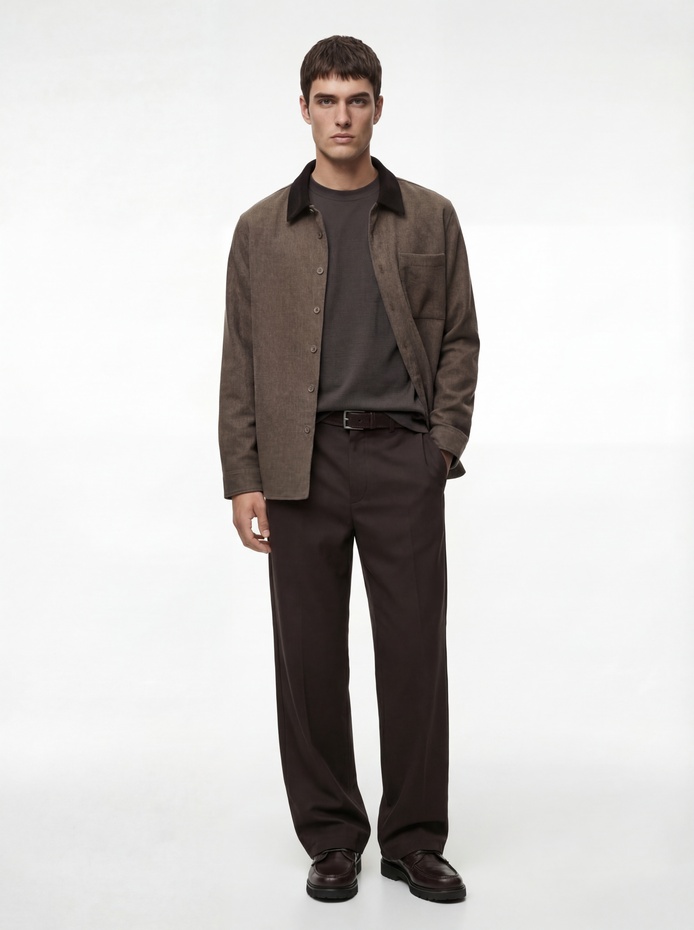  Regular Fit Cepli Renk Kontrastlı Klasik Yaka Uzun Kollu Gömlek